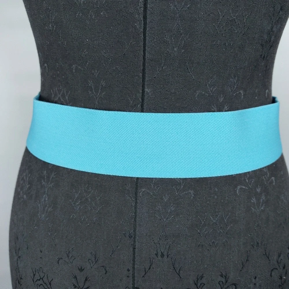 Vintage 80s Stretch Belt  Geometric Gold‎ Buckle Light Blue Sz Med 2